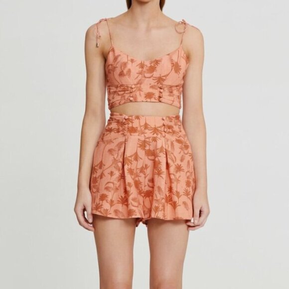 Significant Other Maria Crop Top and Shorts Set 8 Sunset Palm Orange - Picture 4 of 6